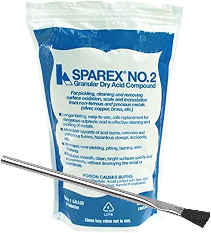 Waymil SPAREX Nº 2 - Compuesto de ácido seco granular de 10 onzas para decapado con 2 cepillos para soldadura de joyas
