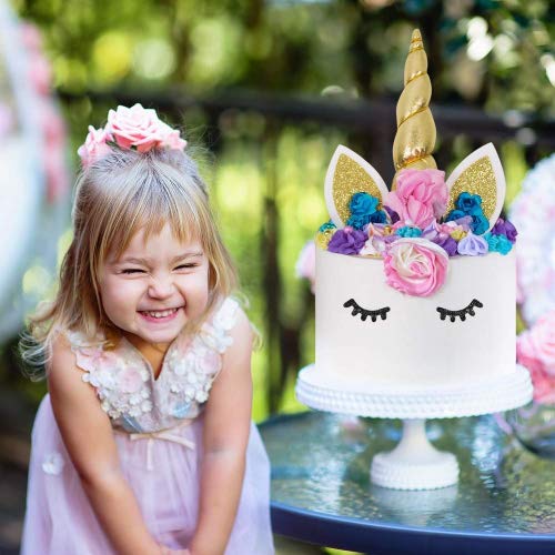 Unicorn Cake Topper Flower Unicorn Cake Topper Set with Eyelashes and