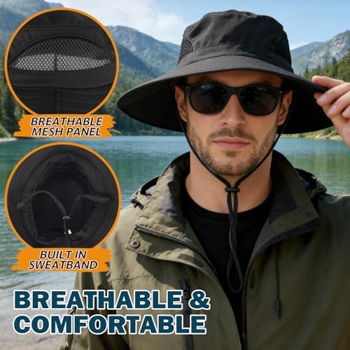 Wide Brim Sun Bucket Hat, Waterproof Boonie Hat for Men & Women - 4