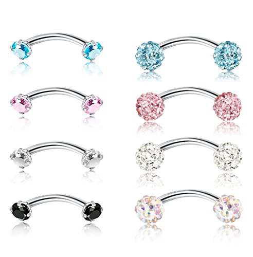 Orazio 8Pcs 16G Stainless Steel Eyebrow Ear Navel Belly Lip Ring Body Piercing Jewelry 8Mm #TOP3