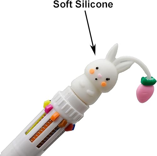 Miniatura 6 de Maydahui 8 bolígrafos 10 en 1, retráctiles, multicolor, 10 colores, con diseño de animales de dibujos animados, conejo, cerdo, hámster, gato, estilo