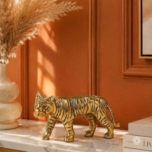 Image of BEHOMA Aluminium Tiger Decorative Figurine Showpiece | Elegant Modern Tabletop Art Showpiece for Living Room, Office, Bedroom, Shelf Display | Premium Home Decor Accent