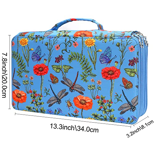 Image of Vomgomfom 300 Slots Marker Case 4-Layer PU Leather, Handle, Blue