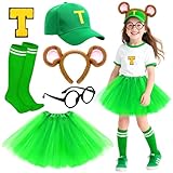 Jokureao Conjunto de 6 piezas de disfraz de ardillas para niños, traje de ardilla de dibujos animados con sombrero, gafas, diadema, falda, calcetines, parche, disfraz del Día Mundial del Libro