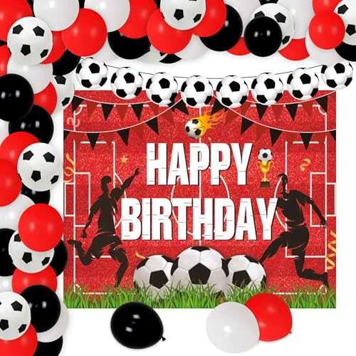 Futebol vermelho e branco decorações de aniversário faixa feliz aniversário cenário go team balões produtos para aniversário de futebol