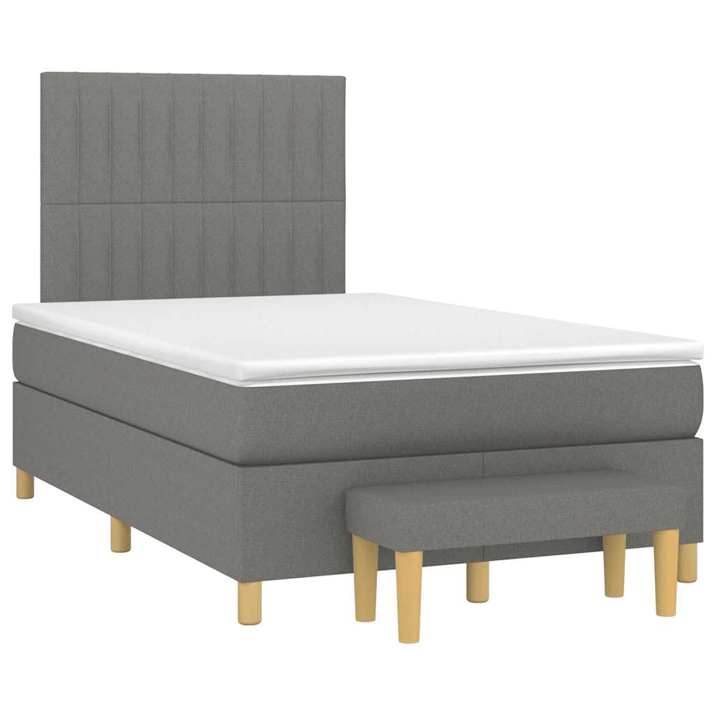 Sprężynowy z regulowanym zagłówkiem kontynentalny szary 120x190cm | Łóżko kontynentalne z materacem sprężynowym ciemnoszare 120x190cm tkanina z zagłówkiem regulowanym i ławką