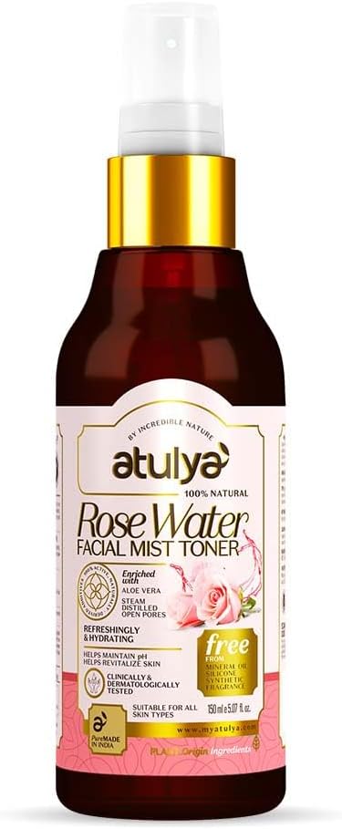 Atulya Rose Water Facial Mist Toner | Toner for Hydrating & Fresh Skin | Rose Toner for Open Pores | Mineral Oil & Silicone Free | Suitable for All Skin Types| 150ml