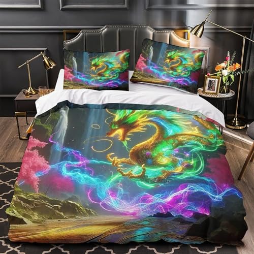 Housse de couette dragon 3D à fermeture éclair cachée parure de lit microfibre douce - 2