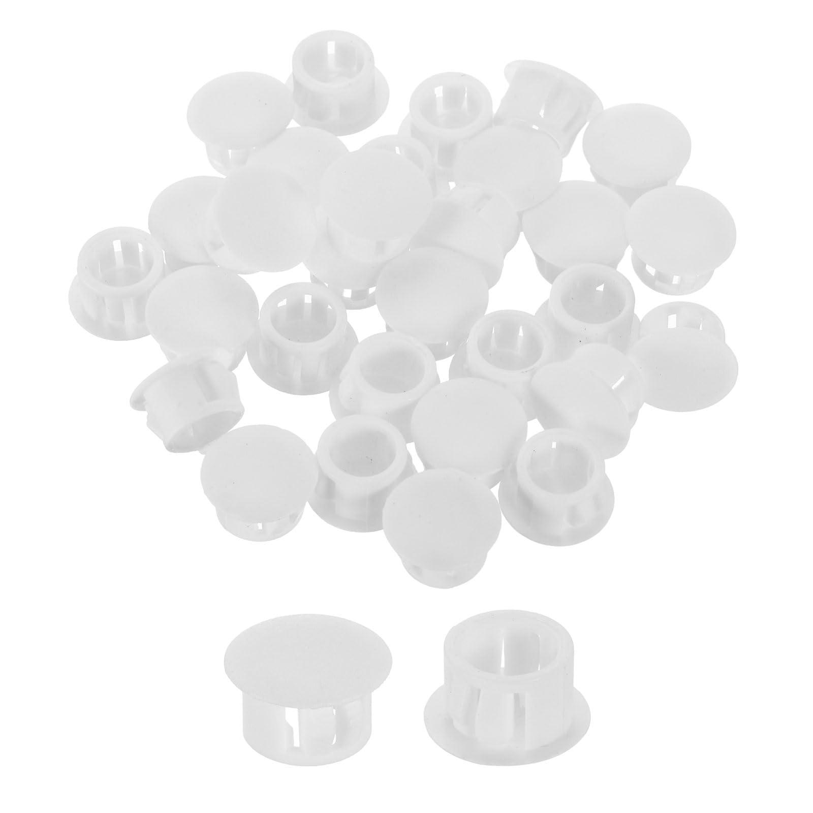 sourcing map 30Pcs Plastic Hole Plugs, 13mm(1/2") Flush Type Panel Plugs, Round Snap Knockout Locking Plugs for Furniture Insert End Caps Panels, White