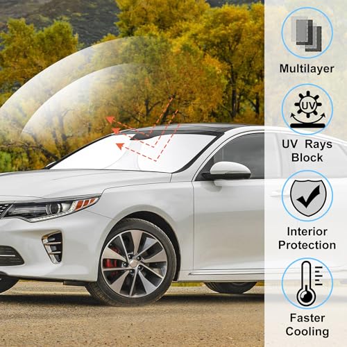 Image of Windshield Sun Shade Custom Fit for 2016-2020 Kia Optima (Not for 2021 KIA K5) Accessories Foldable Sunshade Sun Blocker Protect Car from Sun Rays & Heat Damage Keep Car Cooler