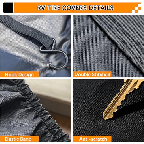 Image of KALINCO RV Tire Covers 4 Pack, Waterproof Wheel Cover, Anti-UV Sun Rain Snow Tire Covers for Travel Trailer Truck RV SUV Camper