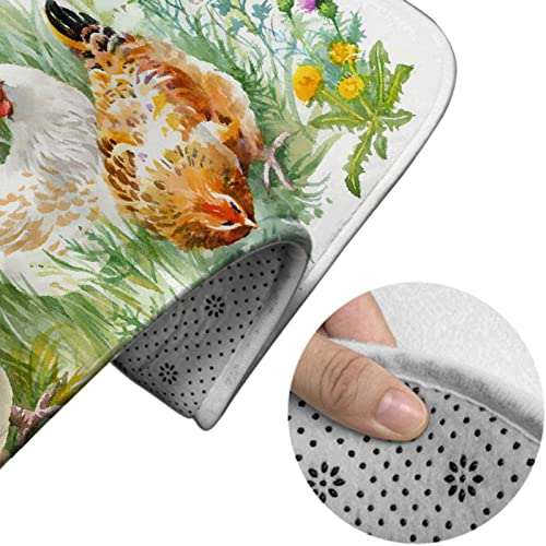 Badezimmerteppich-Set, 3-teilig, Huhn und Hahn im Gras, waschbare Badeteppiche, rutschfest, mit Rückenpolster, Konturteppich und Toilettendeckelbezug – Bild 5