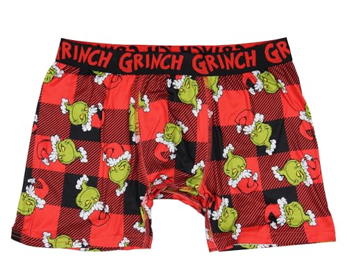 The Grinch Men's Grinch Santa AOP Buffalo Plaid Christmas Holiday Boxer Briefs Underwear