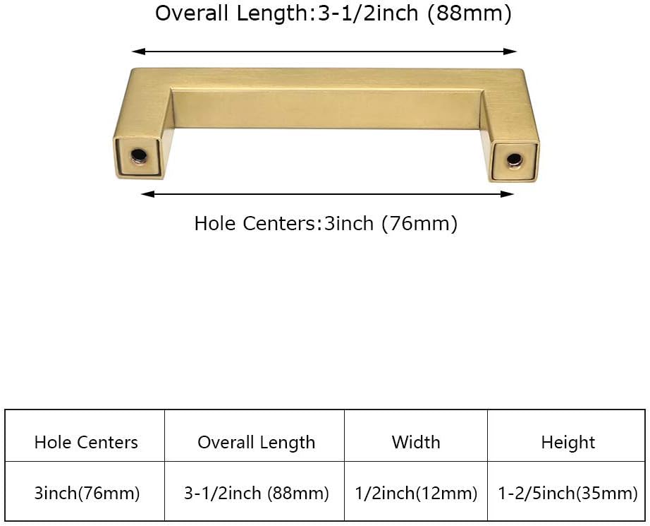 homdiy 100 Pack Gold Cabinet Pulls 3in Drawer Pulls - LSJ12GD Cabinet Hardware Stainless Steel Drawer Handles Square Kitchen Cabinet Handles
