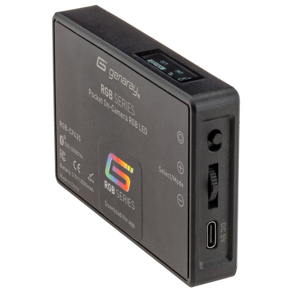 GENARAY Pocket RGB Video Light Panel |3.7 VDC, 2500mAh Li-ion Rechargeable Battery| High CRI and TCLI | RGB LED Lights Controls | 2800 to 8000K CCT Range | Designed for Content Creators and Vloggers