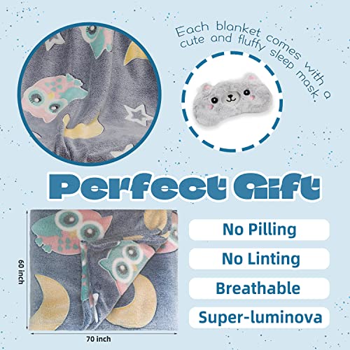 Roniavl Glow In The Dark Owl Blanket 60"X70" Luminous Kid Toddler Baby Blanket Age 1-10 Year Old Girl Birthday Christmas Halloween Thanksgiving Easter Gift #TOP1