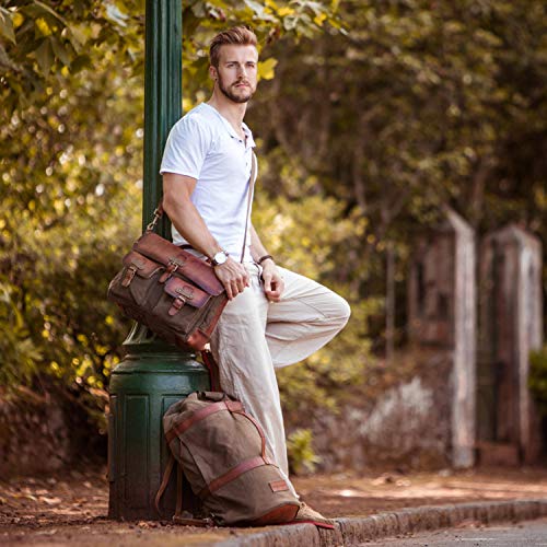 Drakensberg Messenger Bag 'Milo' - Shoulder Bag And Briefcase With Laptop Compartment Up To 15", Us Letter, Men's, Sustainable Handmade, Retro-Vintage, Canvas, Leather, 15L, Olive-Green, Dr00121 #TOP1