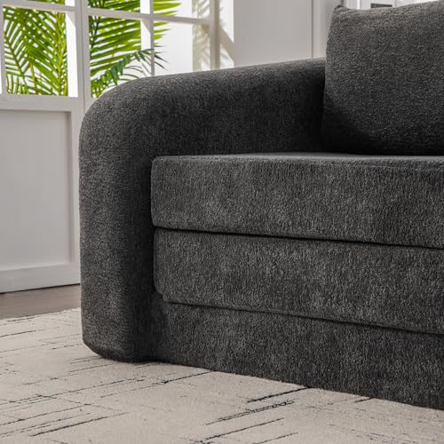 Convertible Chenille Sofa Bed Lounge Chair Sleeper Couch with Armrests Pillow, Foldable Floor Mattress for Living Room Bedroom Apartment Seating Relaxation Support Cloud Seat (Grey,Chair+Loveseat) - Image 3