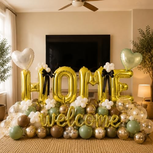Image of TONIFUL 2 Size Gold Foil WELCOME HOME Balloons Banner Letter Decorations