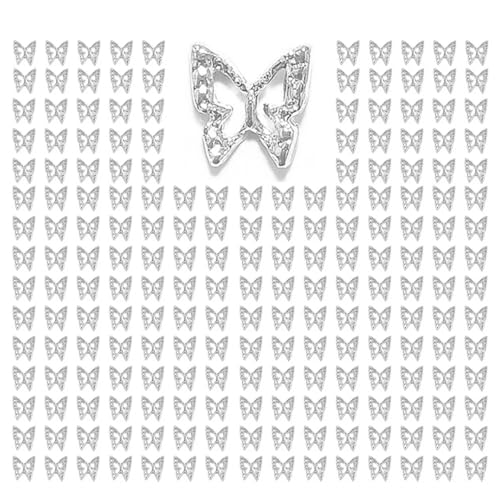 qiipii 180pcs Silver 3D Butterfly Nails Charms Bulk for Acrylic Nails Art Jewels Decor Supplies