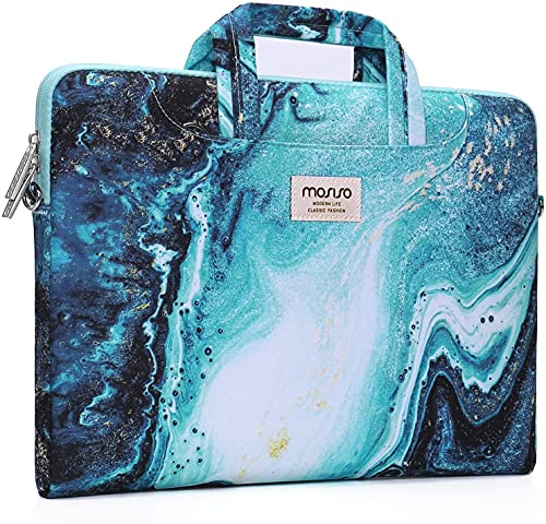 Mosiso Laptop Shoulder Bag Compatible With 17-17.3 Inch Dell Hp Acer Samsung Sony Chromebook Computer,Creative Wave Marble Briefcase Sleeve With Trolley Belt #TOP4