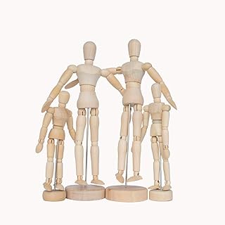 Wooden Manikin Mannequin Sketching Lay Figure Drawing Model Aid Human Figure Artist Draw Painting Model Mannequin Jointed Doll for Art Drawing Human Figure (Mom, Dad, Sister, Brother)