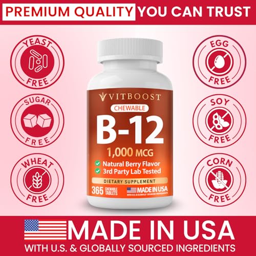 Image of VITBOOST Vitamin B12 1000 mcg Chewable Tablets Natural Berry Flavor, 365 CT