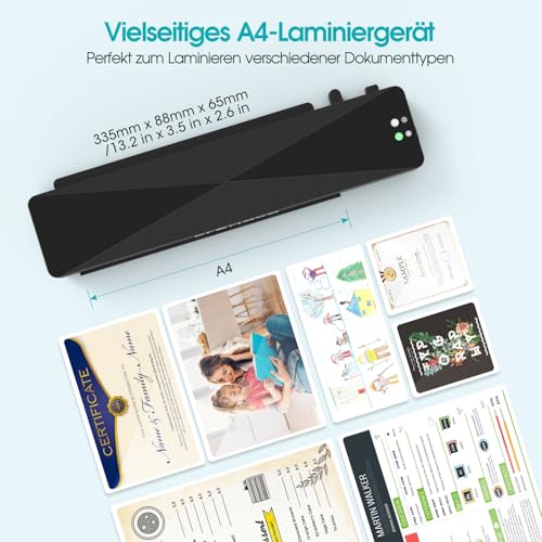 Crenova Laminiergerät A4/A5/A6,Schneller Laminator mit 10 Laminierfolien,Personal für Hausgebrauch,Schule Lehrer,Büro Karte (Schwarz)