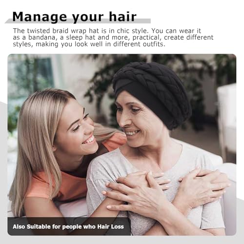Image of DRESHOW Turban Pre-Tied Twisted Hat Thread African Head Wraps for Black Women Chemo Cancer Cap Braid Hair Cover