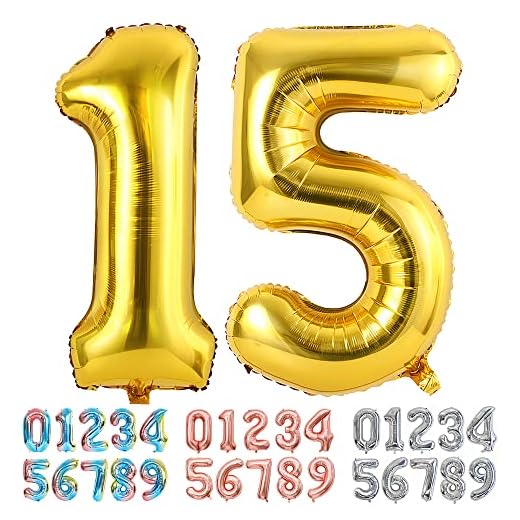Ponmoo Foil Globo Número 15 51 Dorado, Gigante Numeros 0 1 2 3 4 5 6 7 8 9 10-19 20-29 30 40 50 60 70 80 90 100, Grande Globos para La Boda Aniversario, Globo de Cumpleaños Fiesta Decoración