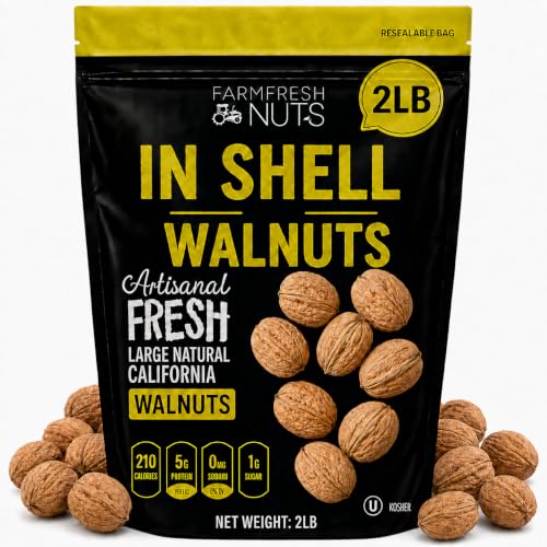 In Shell Walnuts (2 Lbs.) - Large Natural California Walnuts - Great Source of Omega 3 - Fresh New Crop - Bursting with Flavor - Farm Fresh Nuts Brand