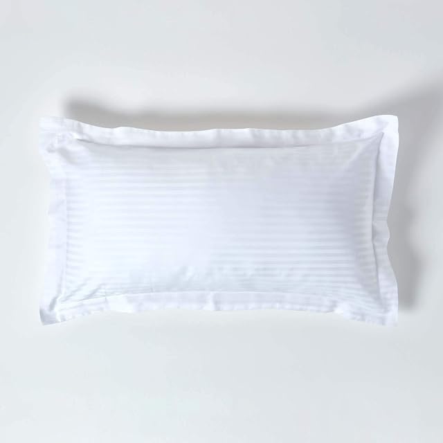 HOMESCAPES White Pure Egyptian Cotton King Size Oxford Pillowcase 330 TC 500 Thread Count Percale Equivalent Satin Stripe Pillow Case