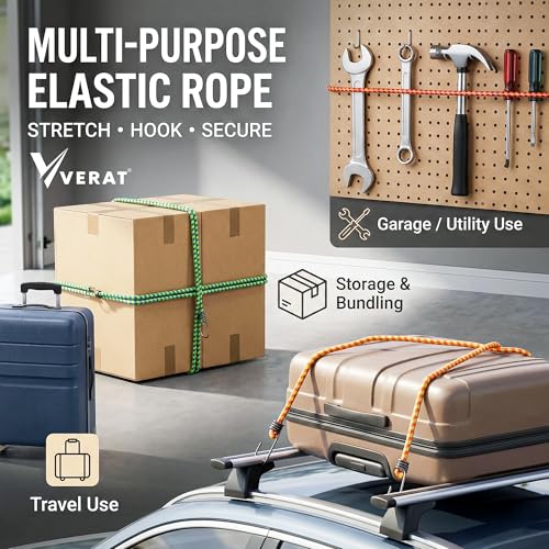 Image of VERAT High Strength Stretchable Elastic Rope /Bungee Cord - Versatile for Hanging Clothes, Tying Behind Bikes, etc. (2m + Expandable) (Multicolour, Pack of 3)