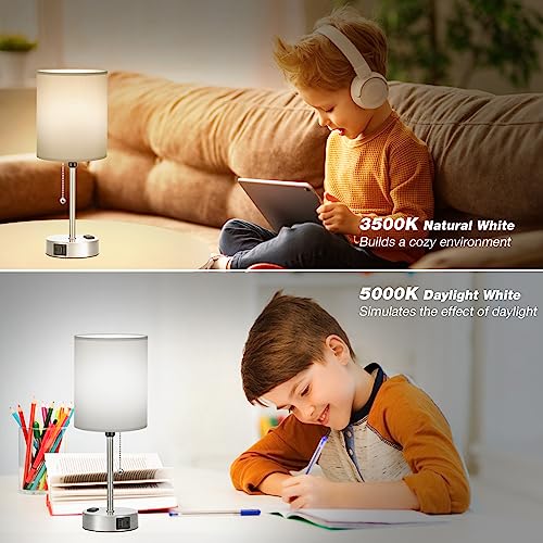Image of Small Bedside Table Lamp for Bedroom - Desk Lamp with USB Ports for Dorm