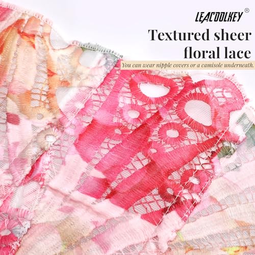 LEACOOLKEY Lacework Corset Top for Women Sexy Textured Sheer Floral Lace Bustier Going Out Lace-up Corset Overbust Top