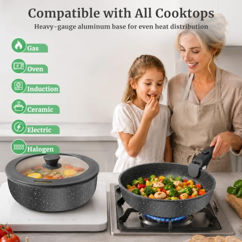 YASHE 21Pcs Nonstick Pots and Pans Set with Removable Handles, Oven Safe by YASHE - Used condition - Image 5