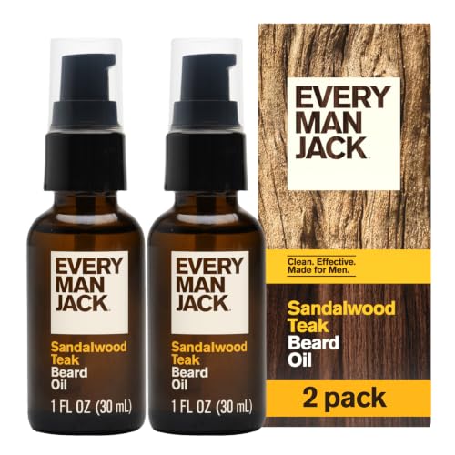 Every Man Jack Hydrating Beard Oil for Men, Sandalwood Teak, 1oz (2pk)