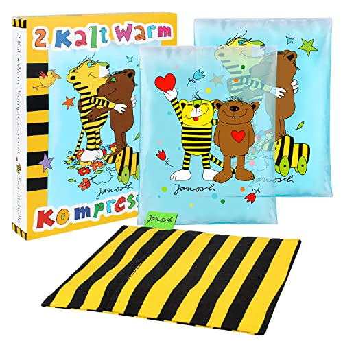 JANOSCH 2x Kalt & Warm Gel Kühlpads für Kinder | Made in Germany | Kühlpack Kühlakku Kühlkissen mit Schutzhülle - Mikrowellen & Gefrierfach geeignet