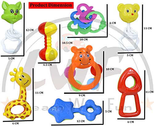 Image of Colorful Non Toxic BPA Free Plastic 8 rattles Toy and 12 Bath Toys Set for Babies Infants
