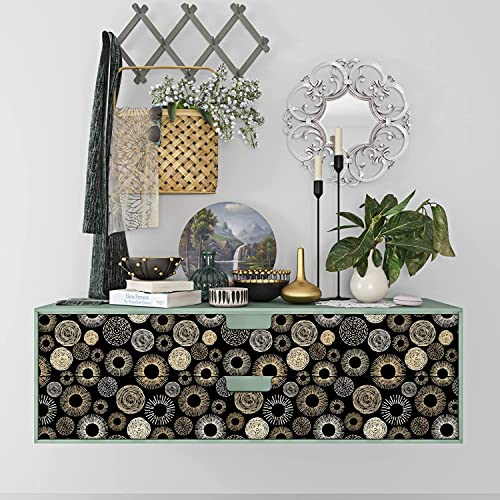 Rewallpaper Modern Circle Black And Gold Wallpaper Peel And Stick Contact Paper Boho Printed Peel & Stick Wall Paper Roll 17.5In X 10Ft Removable Stick On Wallpaper For Bathroom Living Room Decor #TOP2