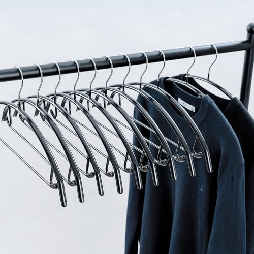 Cocomaya Kleiderbügel aus Metall 42 cm (10er Set) Schwarz - Gummibeschichtet Anti-Rutsch, verformungsfrei für Hemden, Blazer, Pullover, T-Shirts inkl. Hosenbügel