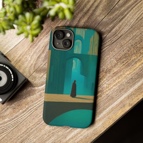 Coque rigide iPhone 15 Plus paysage urbain bleu sarcelle
