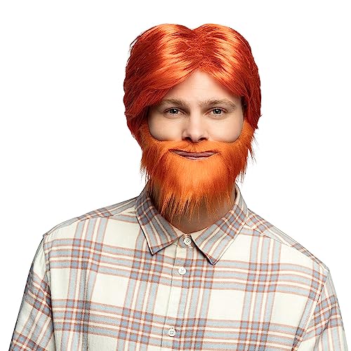 Boland 85736 - Peluca Adulto Dude, Naranja, Pelo sintético corto con barba, peinado, accesorio, tocado, disfraz, carnaval, fiesta temática