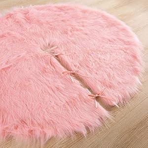 Pink Christmas Tree Skirt 36 Inches, Long Luxury Cozy Faux Fur Xmas Tree Skirt Elegant Décor, 1 PC Pink Christmas Tree Skirt 36 Inches Long Luxury Cozy Faux Fur Xmas Tree Skirt Elegant Decor 1 PC