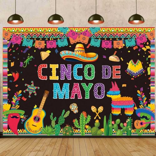 Cinco De Mayo Backdrop for Photography 7X5FT Mexican Fiesta Fifth of May Birthday Banner for Carnival Festival Party Decoration Holiday Supplies