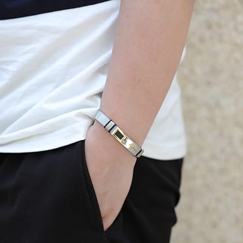 Miniatura 3 de 2024 upgraded Mens bracelet,Black bracelets for men,Stylish Adjustable Cross Stainless Steel Mesh Chain Wrist Band men's jewelry braclets for