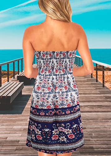 Image of Zyyfly Strapless Dress for Women Summer Beach Boho Smocked Tube Top Dress