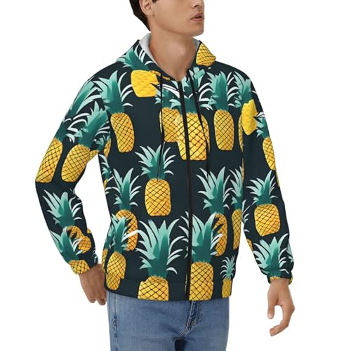 Pull à capuche homme zippé à motif ananas avec cordon de serrage