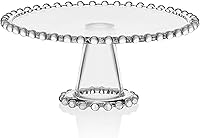 Fitz and Floyd Beaded Glass Footed Cake Stand 10.75 Inch - Elegant Serving Platter for Cakes, Pies & Appetizers