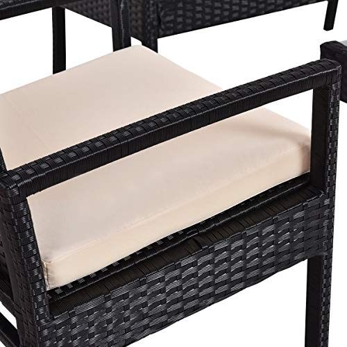 Image of Carry Bird 4 Piece PE Wicker Rattan Outdoor Furniture | 4 Seater Balcony Sofa With Tea Table | Set of 2+1+1 Outdoor Patio Chairs with Coffee Table | Sofa Sets & Center Table for Home & Garden | 3 Piece Patio Stools with Table | Indoor Patio Furniture Set Space Saving | Rattan Chair | Patio Set | Wicker Conversation Set | Poolside Lawn Arm Chairs Set For Balcony & Terrace | Balcony Table chair Set | Hotel Patio Seating Chair & Table Set with Glass | Dark Brown Sofa Beige Cushion